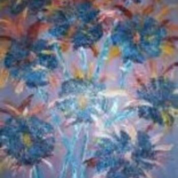 Painting titled "Blue Pom poms" by Rose Marie Colucci, Original Artwork, Oil
