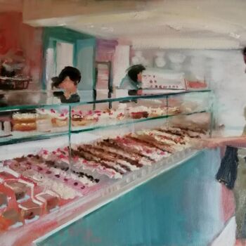 Painting titled "Cake counter" by Rosemary Burn, Original Artwork, Oil
