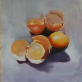 Schilderij getiteld "Breaking eggs" door Rosemary Burn, Origineel Kunstwerk, Olie