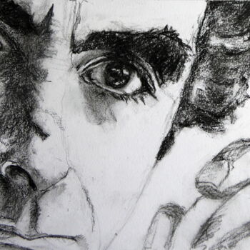 Drawing titled "Philip Roth" by Rosemay Dahan, Original Artwork, Charcoal