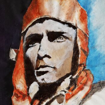 Dessin intitulée "Charles Lindbergh,…" par Rosemay Dahan, Œuvre d'art originale, Pastel