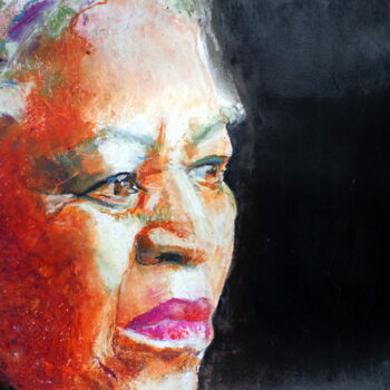 Painting titled "Toni Morrison 1" by Rosemay Dahan, Original Artwork, Oil Mounted on Other rigid panel