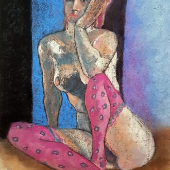 Peinture intitulée "The pink stockings" par Rosemay Dahan, Œuvre d'art originale, Pastel