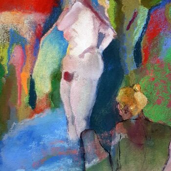 Malerei mit dem Titel "The bath" von Rosemay Dahan, Original-Kunstwerk, Pastell