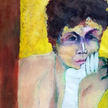 Malerei mit dem Titel "Anne Q. with a whit…" von Rosemay Dahan, Original-Kunstwerk, Pastell