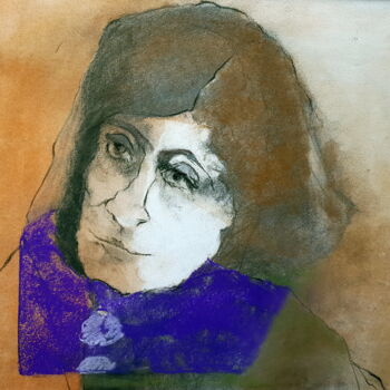 Disegno intitolato "The blue collar" da Rosemay Dahan, Opera d'arte originale, Pastello