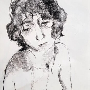 Disegno intitolato "Anne with curls" da Rosemay Dahan, Opera d'arte originale, Carbone