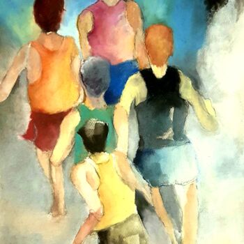 Painting titled "Running" by Rosemay Dahan, Original Artwork, Watercolor