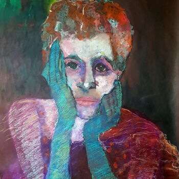 Peinture intitulée "Isabelle in the dark" par Rosemay Dahan, Œuvre d'art originale, Pastel