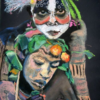 Painting titled "Deux enfants de la…" by Rosemay Dahan, Original Artwork, Pastel