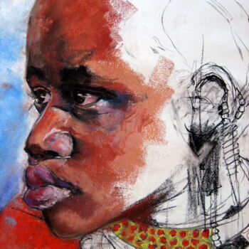 Рисунок под названием "Jeune guinéenne" - Rosemay Dahan, Подлинное произведение искусства, Пастель