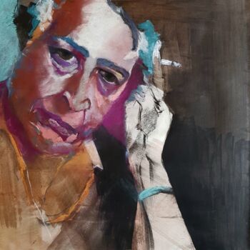Schilderij getiteld "Hannah Arendt" door Rosemay Dahan, Origineel Kunstwerk, Pastel