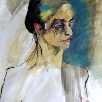 Dessin intitulée "girl with white las…" par Rosemay Dahan, Œuvre d'art originale, Encre