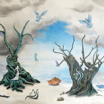 绘画 标题为“Blue-birds / Les oi…” 由Rose-May Thepenier, 原创艺术品, 油