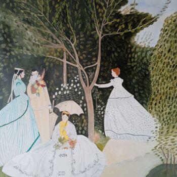 Schilderij getiteld "Mujeres en el jardín" door Roser Solà, Origineel Kunstwerk, Olie