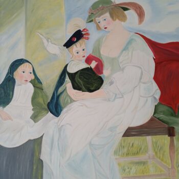 Painting titled "Madre con dos de.su…" by Roser Solà, Original Artwork, Oil