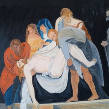Pittura intitolato "El entierro de Jesús" da Roser Solà, Opera d'arte originale, Olio