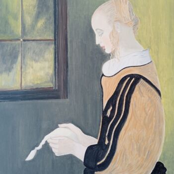 Pittura intitolato "Leyendo una carta" da Roser Solà, Opera d'arte originale, Olio