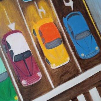 Painting titled "Los coches" by Roser Solà, Original Artwork, Oil