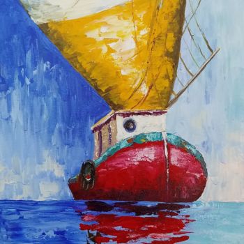 Pintura intitulada "Barco vermelho" por Roseval, Obras de arte originais, Óleo