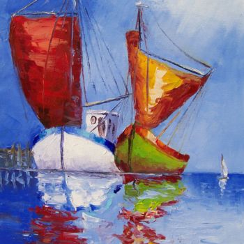 Pintura intitulada "Barco" por Roseval, Obras de arte originais, Óleo