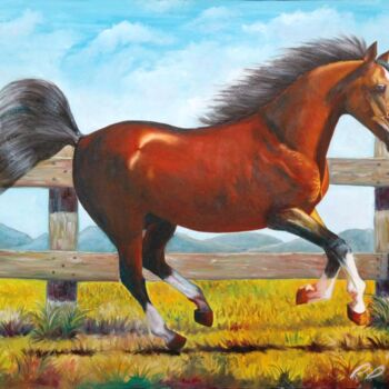 Painting titled "Cavalo baio" by Roseval, Original Artwork, Oil