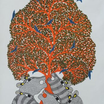 Peinture intitulée "Gond Painting  6" par Roshni Shyam, Œuvre d'art originale, Acrylique