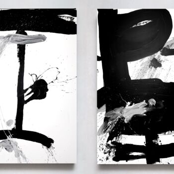 Schilderij getiteld "Duo black 2x" door Rosi Roys, Origineel Kunstwerk, Acryl