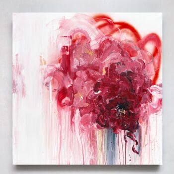 Malerei mit dem Titel "Red Flower 5" von Rosi Roys, Original-Kunstwerk, Acryl