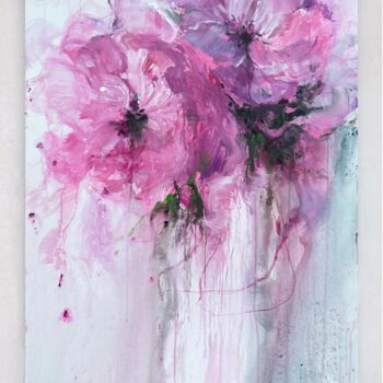 Painting titled "Pink flower 5" by Rosi Roys, Original Artwork, Acrylic