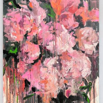 Malarstwo zatytułowany „Pink flowers fields” autorstwa Rosi Roys, Oryginalna praca, Akryl