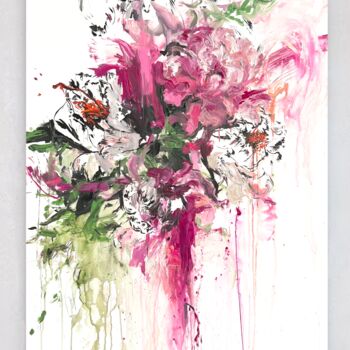 Painting titled "Pink flower 7" by Rosi Roys, Original Artwork, Acrylic