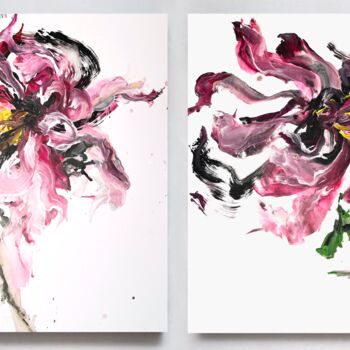 Painting titled "Flower diptych 1" by Rosi Roys, Original Artwork, Acrylic