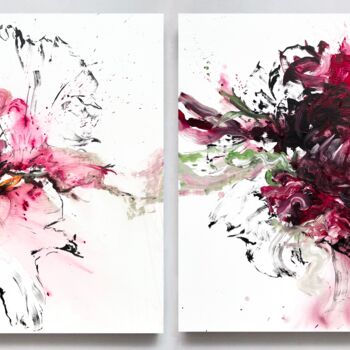 Pittura intitolato "Flower diptych 3" da Rosi Roys, Opera d'arte originale, Acrilico