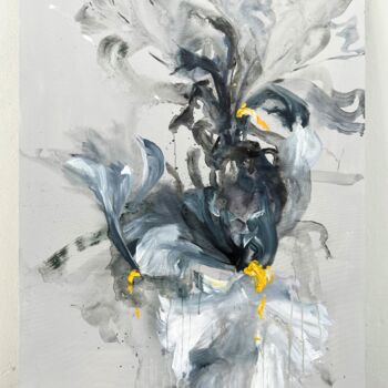 Schilderij getiteld "Monochrome flower 3" door Rosi Roys, Origineel Kunstwerk, Acryl