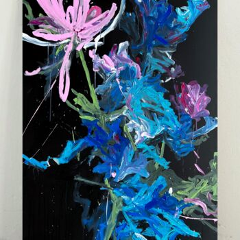 Painting titled "Blue flower 5" by Rosi Roys, Original Artwork, Acrylic