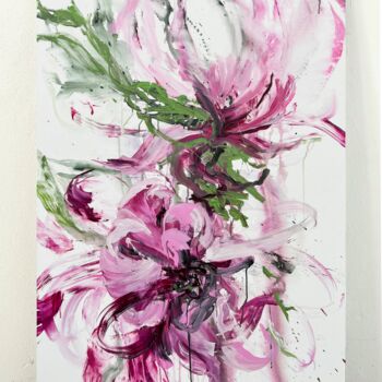 Painting titled "Pink flower 20" by Rosi Roys, Original Artwork, Acrylic
