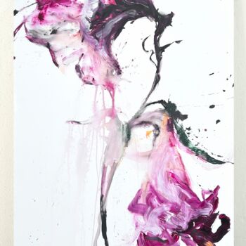 Painting titled "Pink flower 24" by Rosi Roys, Original Artwork, Acrylic