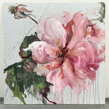 Painting titled "Pink flower 26" by Rosi Roys, Original Artwork, Acrylic