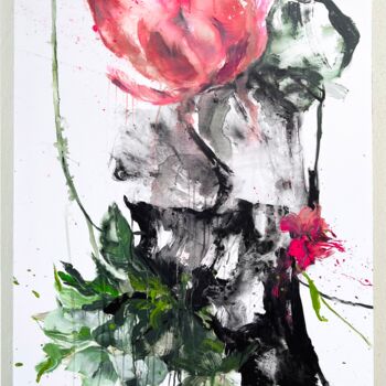 Painting titled "Pink flower 30" by Rosi Roys, Original Artwork, Acrylic