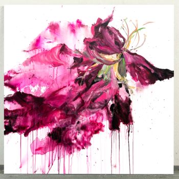 Painting titled "Pink flower 32" by Rosi Roys, Original Artwork, Acrylic