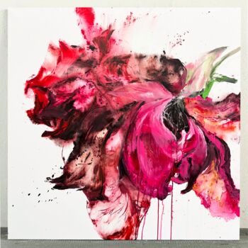 Painting titled "Pink flower 33" by Rosi Roys, Original Artwork, Acrylic