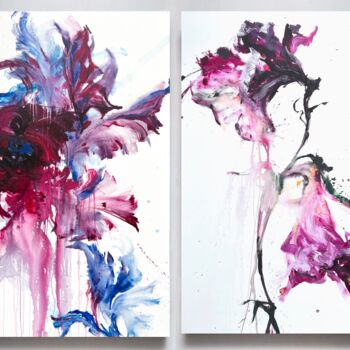 Картина под названием "Flower diptych 7" - Rosi Roys, Подлинное произведение искусства, Акрил