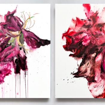 Painting titled "Flower diptych 10" by Rosi Roys, Original Artwork, Acrylic