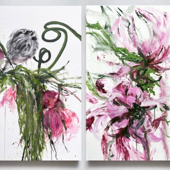 Painting titled "Flower diptych 13" by Rosi Roys, Original Artwork, Acrylic