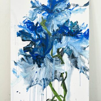 Painting titled "Blue flower 6" by Rosi Roys, Original Artwork, Acrylic