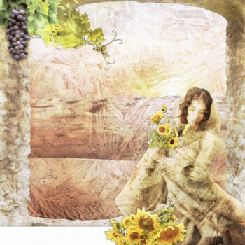 Digitale Kunst getiteld "Girl with Sunflowers" door Rosie Daswani, Origineel Kunstwerk, 2D Digital Work