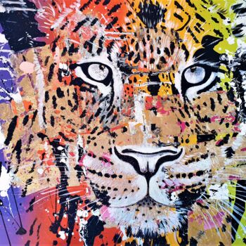Painting titled "Panthera Pardus" by Roswitha Tretter-Geiger (Rosie Tretter), Original Artwork, Acrylic