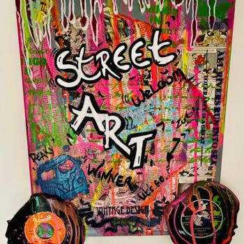 Peinture intitulée "Vinyle Street" par Rosie Walter, Œuvre d'art originale, Pochoir