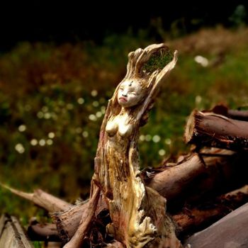 Escultura intitulada "The good wood spiri…" por Rosina Gaudio, Obras de arte originais